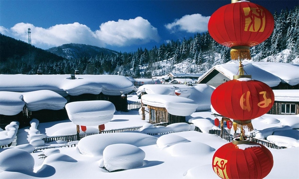 中国雪乡冬季美景。